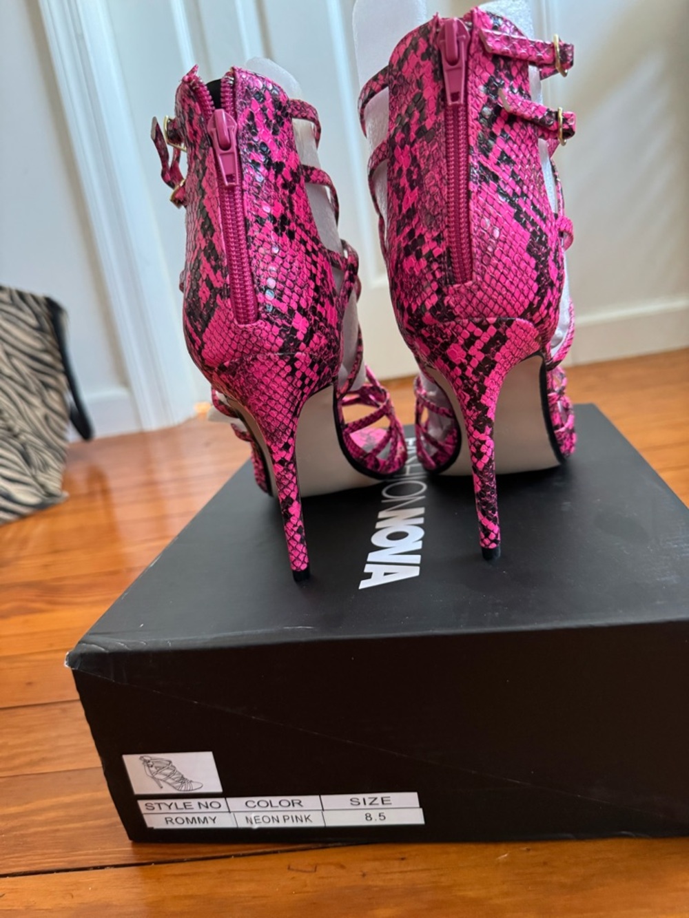 Fashion Nova Hot Pink Snakeskin Lace-Up Stilettos - Picture 2 of 3